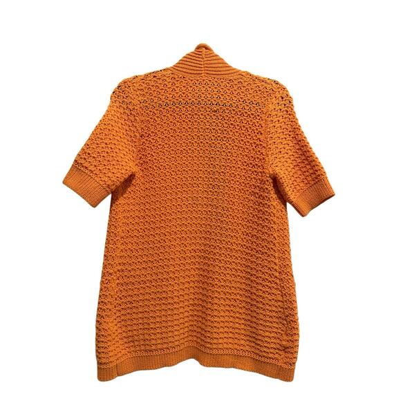 Chicos Pumpkin Orange Chunky Knit Fall Cotton Short Sleeve Cardigan M layering - Picture 2 of 5